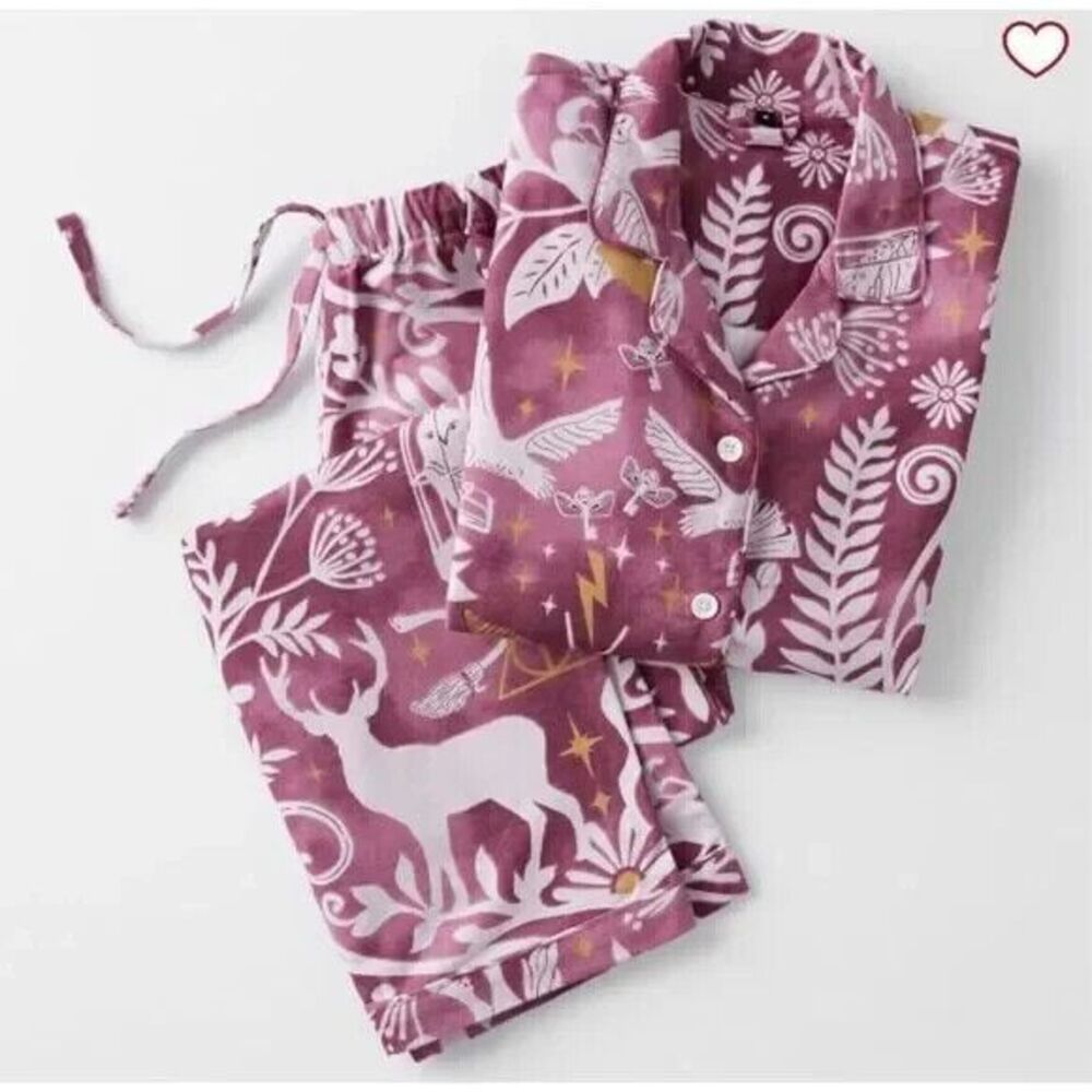 Pottery Barn Teen Harry Potter Magical Damask 2 Pc Organic Flannel Pajamas Sz LG